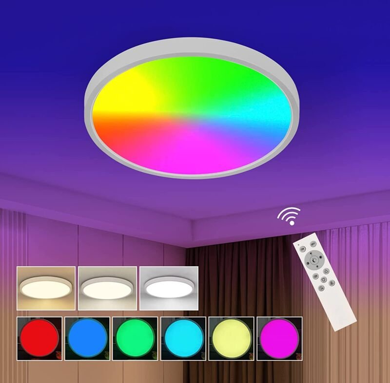 Goeco - 24W Dimmbare rgb LED-Deckenleuchte, 2520lm Deckenleuchte mit Fernbedienung 2700-6500K IP54 Wasserdicht für Bad, ...