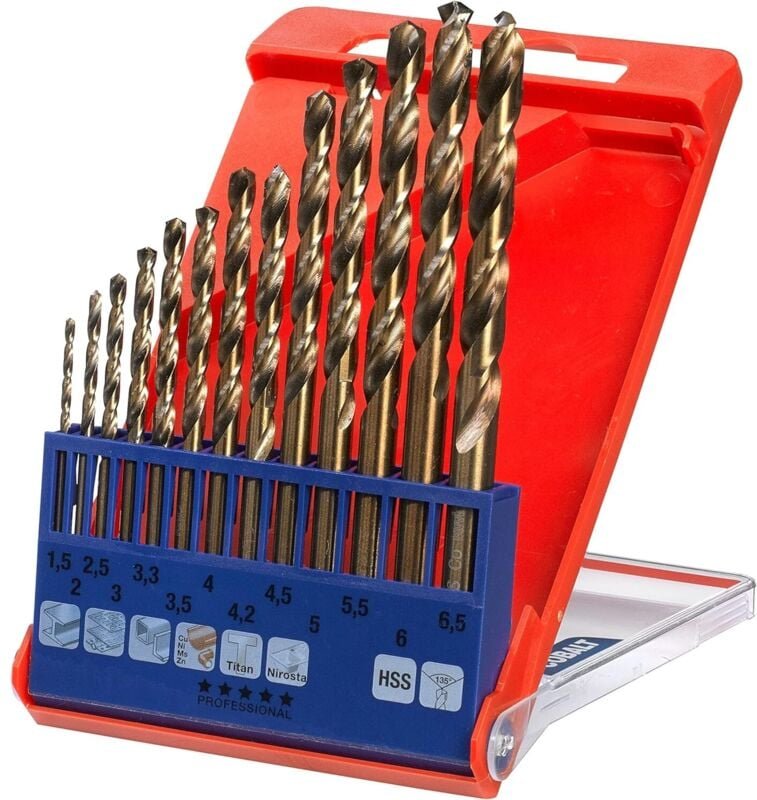 Hss-tin Titan Metallbohrer-Satz 'Bohrer-Set, 13-teilig, ø 1,5 bis 6,5 mm (Steigung 0,5 mm) sowie 3,3 und 4,2 mm - KWB
