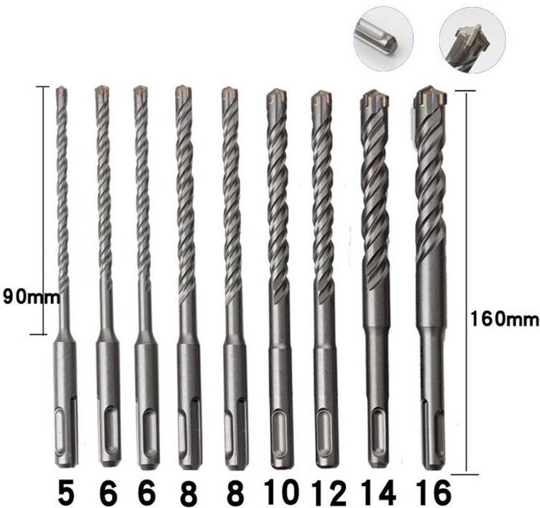 Betonbohrer für Beton, 9 Stück 5 mm - 16 mm elektrische Schlagbohrer Kreuz