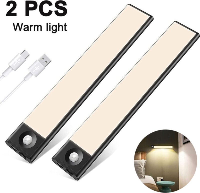 Set mit 2 Unterbauleuchten mit Bewegungssensor und kabellosem Akku – Ultradünne magnetische LED-Leuchten für Küche, Schu...