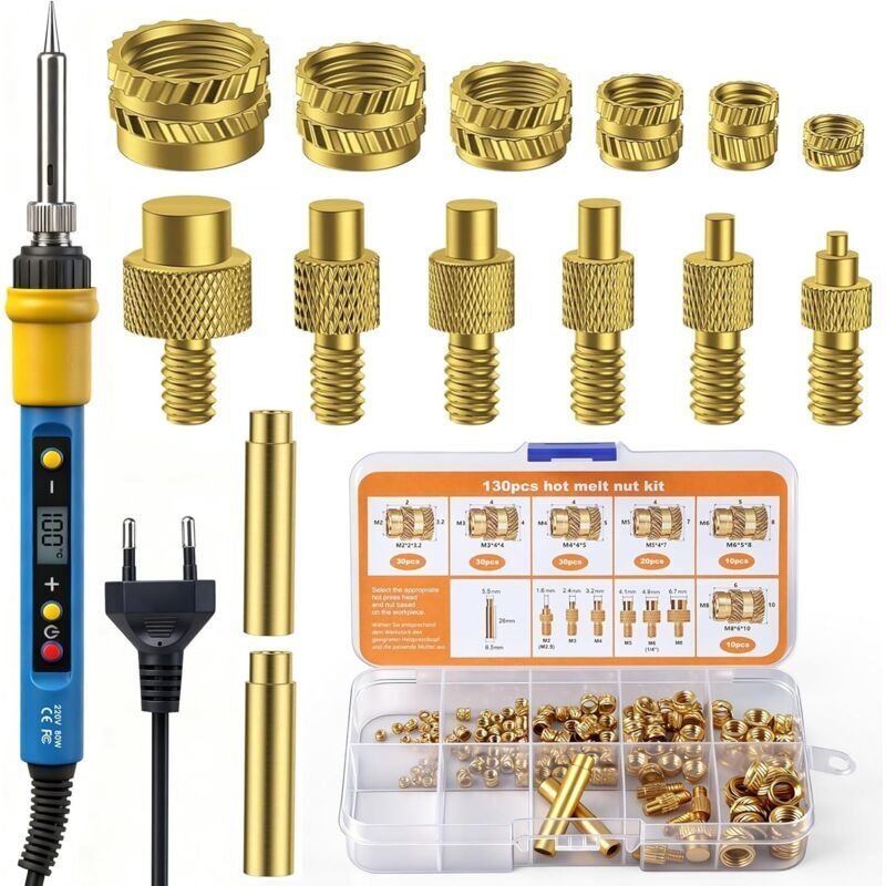 139-teiliges Lötkolben-Set mit Gewindeeinsätzen (130 Einsätze M2/M3/M4/M5/M6/M8), verstellbarer Lötkolben, 80-W-LED-Lötk...