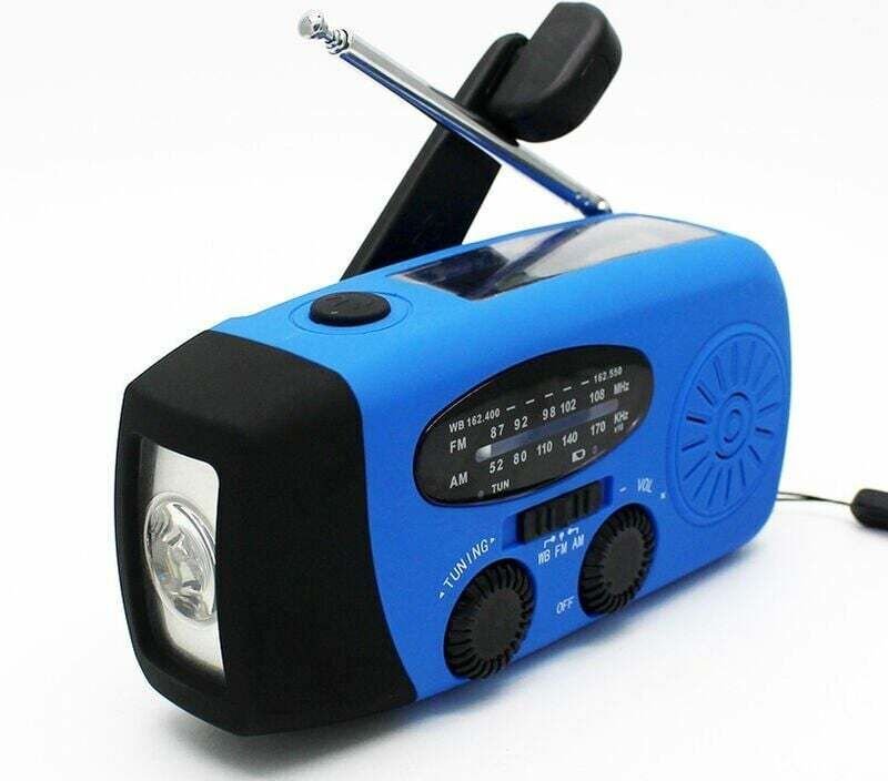 Multifunktionaler, tragbarer Handkurbelgenerator, blau, solaraufladbar, 2000 mAh