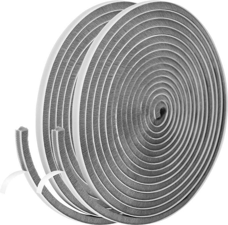 2 Stück Bürstendichtung für Schiebetüren aus Polypropylen, 9 mm (B) x 5 mm (T) x 5 m (L), selbstklebende Türbürstendicht...