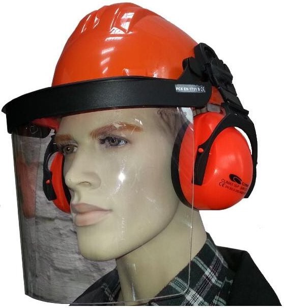 Bauhelm mit Gesichts- und Gehörschutz in versch. Farben orange