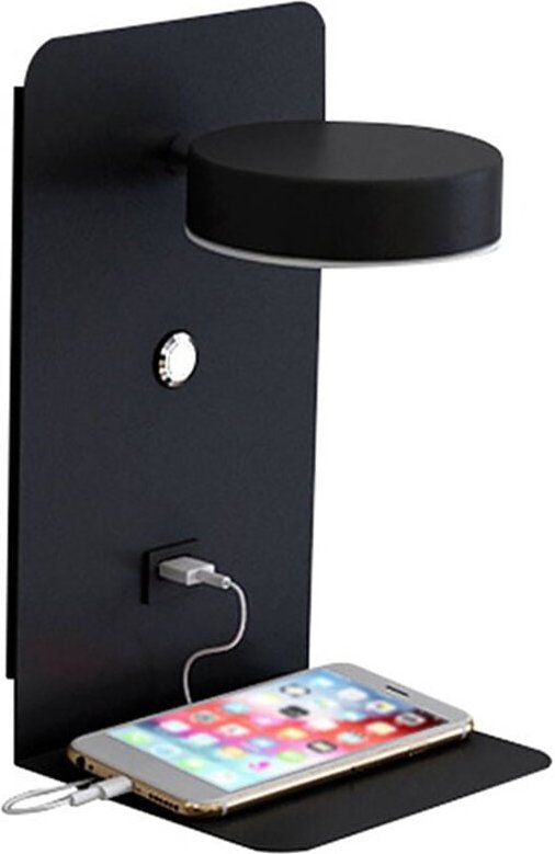 Lesewandleuchte mit USB-Anschluss, Ladestation, Nachttischlampe, Schalter – Schwarz