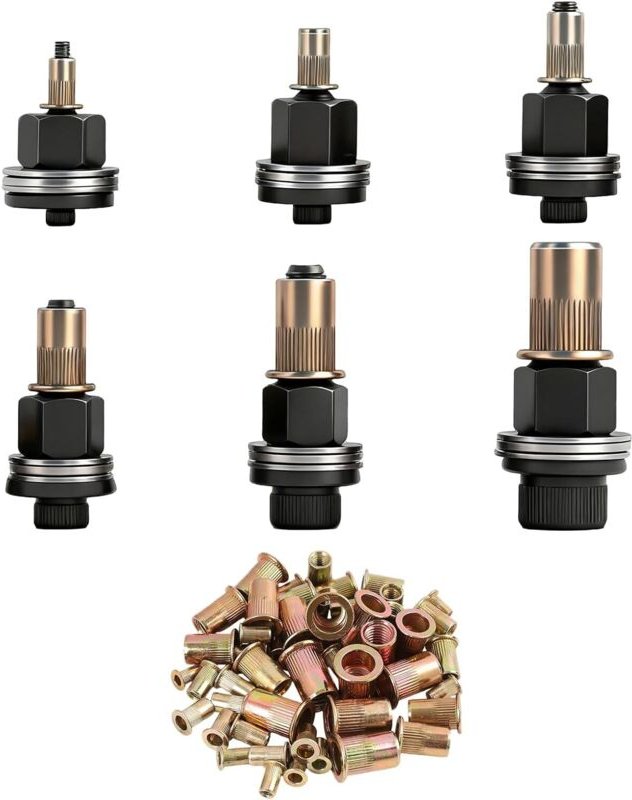 60-teiliges Handnietmuttern-Set, Nietmuttern-Set mit Gewindeeinsatzzange M5-M6-M8-M10-M12, Druckluftniet-Set mit Dorn fü...