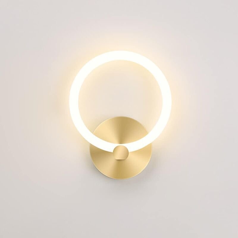 Aplique de pared led para interiores, dorado, moderno, redondo, para mesita de noche, 19 cm, para salón, pasillo, dormit...