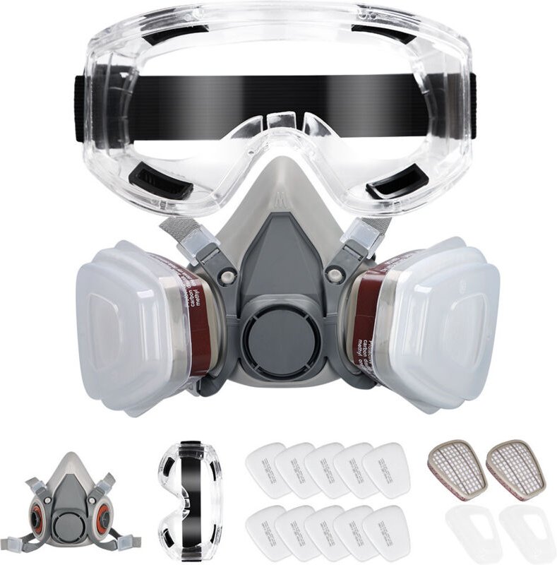 Atemschutzmaske mit Schutzbrille, 10 austauschbaren Filtern, professionelles Farb- und Staubschutzset für 3D-Druckharz, ...