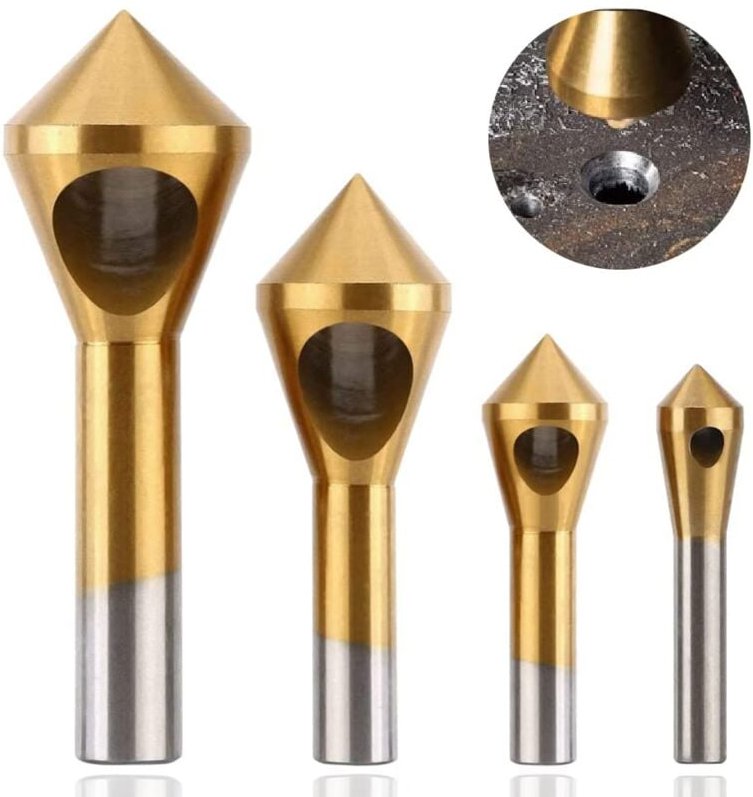 Thumbnail - 4 Stück Entgraten, Anfasen, Senker, 90 ° hss, Titan-Anfasmesser, Titanbohrer, Metall-Anfasschraubenwerkzeug, geeignet zu...
