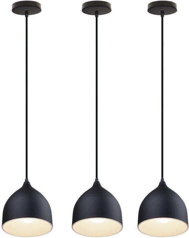 Pendelleuchte, Moderne Hängeleuchten mit Lampenschirm, Kuppel-Kronleuchter aus Metall für Kücheninsel Schwarz 3PCS