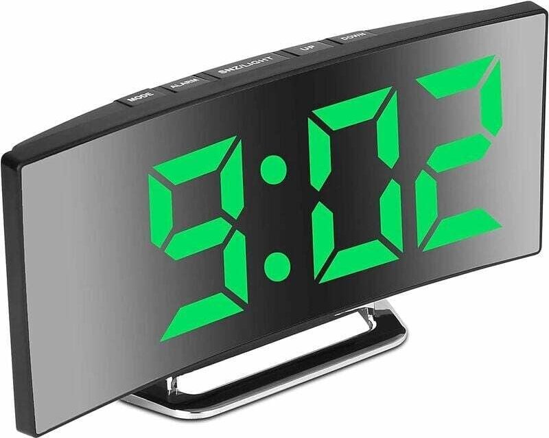 Thumbnail - Gabrielle - Grüner digitaler Wecker für Schlafzimmer, 7-Zoll-LED-Spiegelbildschirm, 2 Helligkeiten, 12/24 Stunden, Tempe...