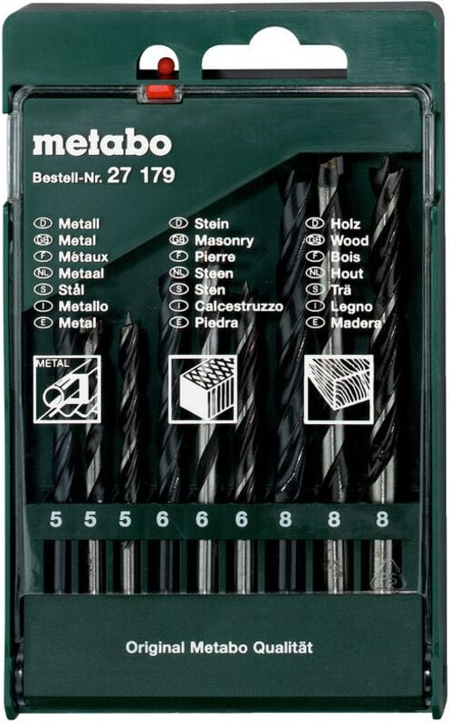 Metabo - Bohrersortiment-Kassette 9-teilig Metall-, Stein-, Holzbohrer 627179000