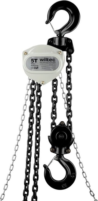 Wiltec - Kettenzug bis 5 t, robuster Handkettenzug 3 m Hubhöhe, Tragmittel mit 3 m Lastkette, Hebezeug manuell, hochbela...