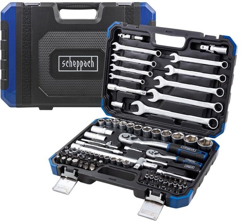Satz Schraubenschlüssel, Steckschlüssel, Bits 1/2'', 1/4'', 4-32 mm, 6-kant, 82-teiliger Koffer