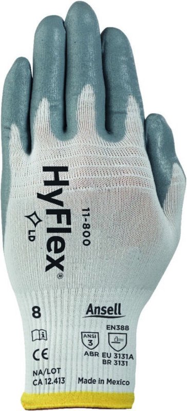 Ansell Handschuhe EN388 Kat.II HyFlex 11-800 Gr.7 Nylon m.Nitrilschaum weiß/grau 12 Stk