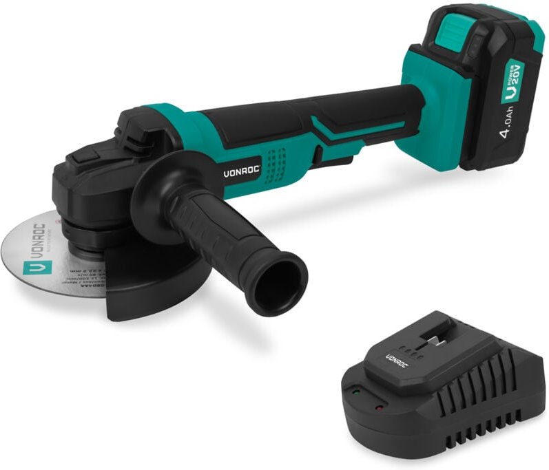 Akku Winkelschleifer – 20V – Ø125 mm – Inklusive 4,0Ah-Akku & Schnellladegerät – Inklusive Seitengriff und Werkzeugtasch...