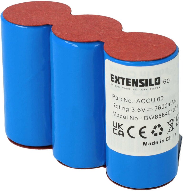 Extensilo - Akku Ersatz für Wolf Garten RV-E6 für Rasenmäher (3600mAh, 3,6V, NiMH)