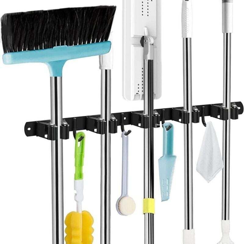 Besenhalter zur Wandmontage, 5 Halterungen + 4 schwarze Haken. Besenhalter zur Wandmontage, Besenhalter zur Wandmontage,...