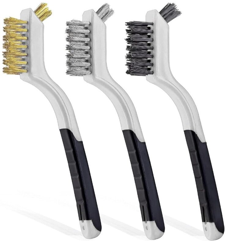 Set mit 3 Mini-Mehrzweck-Drahtbürsten mit weichen Griffen – Nylon-, Messing- und Stahlbürsten zum Entfernen von Farbe, S...