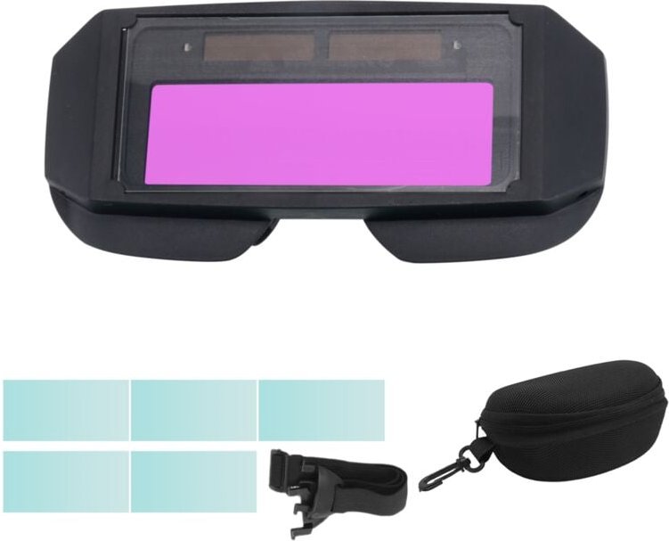 Schweißbrille, solarbetriebene Autobrille mit Kopfband und Etui