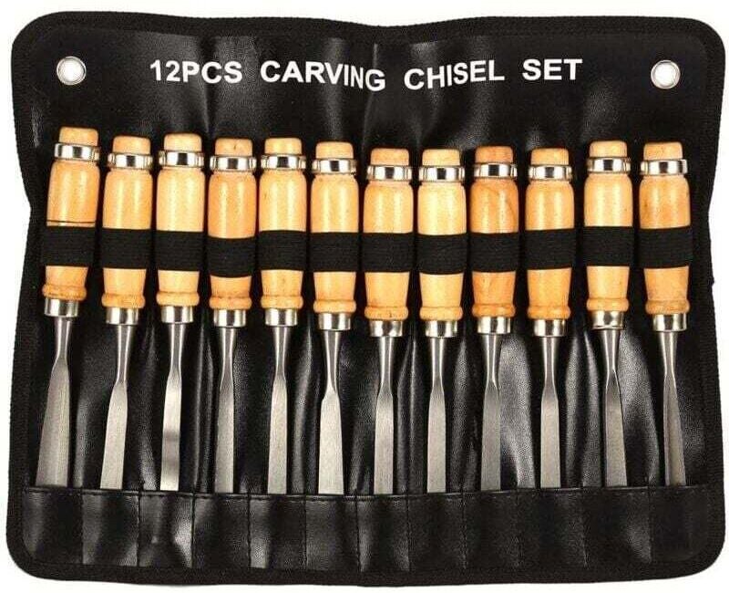 Handschnitz-Holzbeitel-Set, 12-teiliges Holzschnitz-Handmeißel-Werkzeugset, professionelle Holzbeitel für Anfänger und H...
