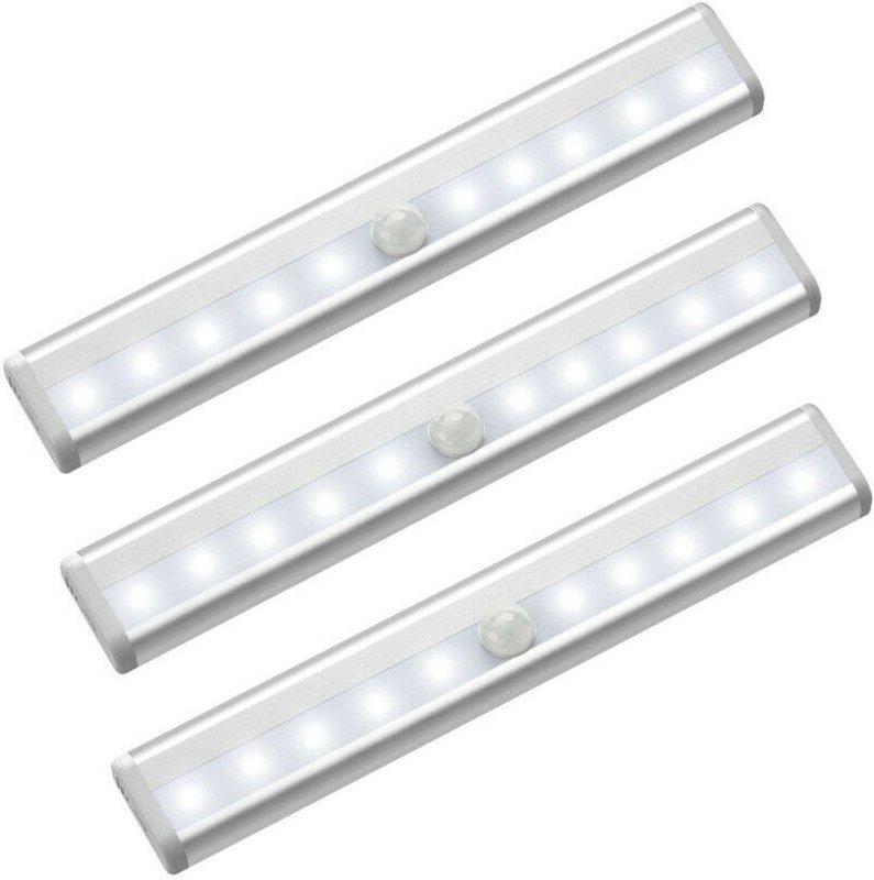 3er-Pack LED-Schrankleuchten mit Bewegungsmelder, 10 kabellose LED-Strahler, LED-Schrankleuchten, batteriebetriebene LED...