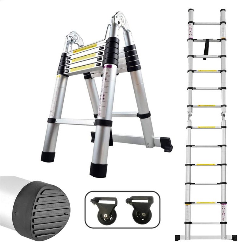 Teleskopleitern 3.8M Alu Teleskopleiter Klappleiter Stehleiter Schiebeleiter Mehrzweckleiter Leiter Anlegeleiter Aluleit...