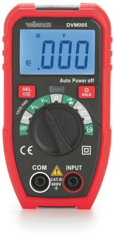 Velleman Digitalmultimeter, LCD-Anzeige, CAT III/600 V, geeignet für die Messung von AC/DC-Spannung, Widerstand, Tempera...