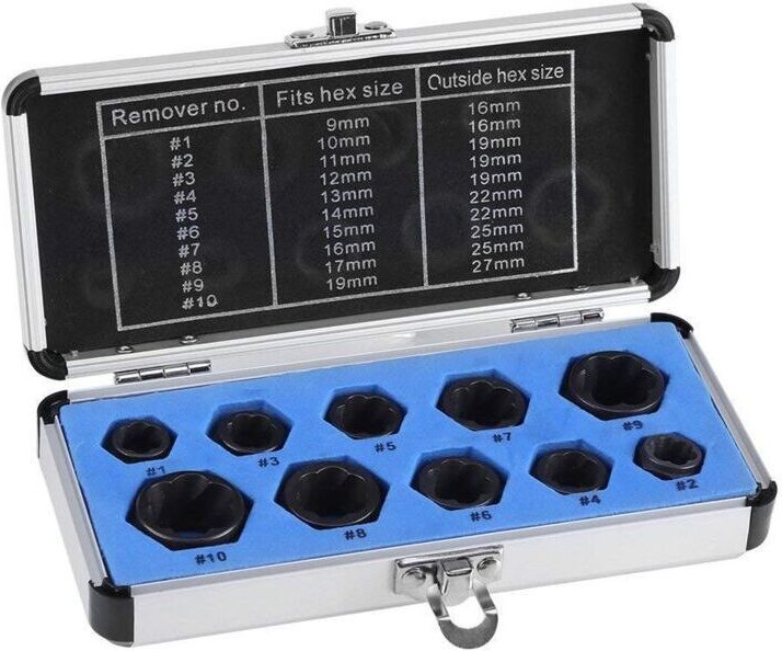 10er-Packung Ausdreher-Steckschlüssel mit Entfetter und Gewindeschneidwerkzeug (kurze Ausführung)
