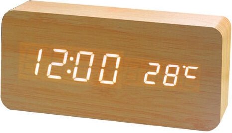 Digitaluhr aus Holz – Multifunktions-LED-Wecker mit Zeit-/Datums-/Temperaturanzeige und Sprachsteuerung für Zuhause, Rei...