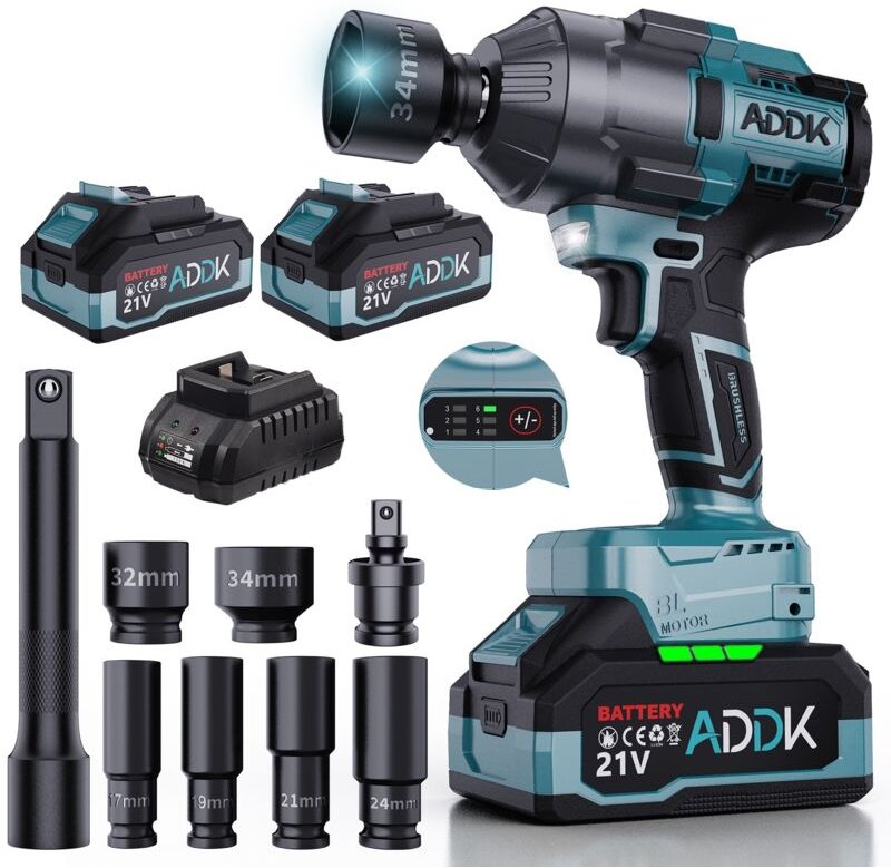 Akku-Schlagschrauber 21 V, 1600 Nm, bürstenloser Motor, 2 Akkus 4,0 Ah, Schnellladegerät, 6 Geschwindigkeitsstufen, Stec...