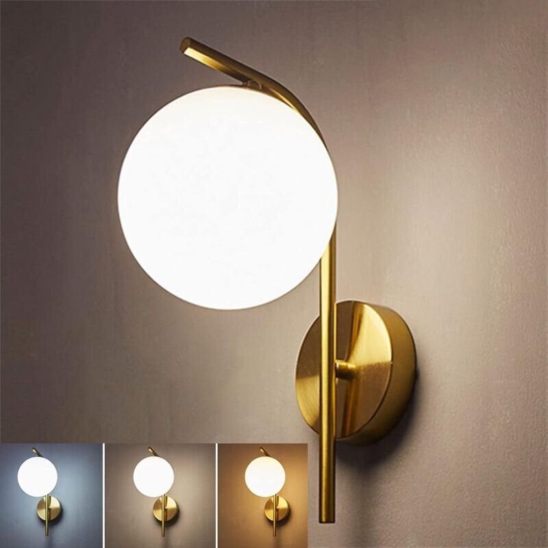 Moderne, kreative Wandlampe mit Kugelglasschirm, E27-Wandleuchter in Goldoptik, Beleuchtungskörper, Persönlichkeit, Wand...