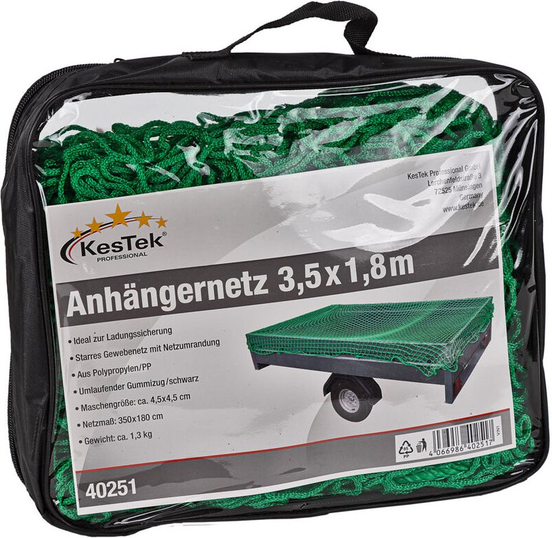 Kestek - Anhängernetz Gepäcknetz Abdecknetz 1,8 x 3,5 m grün zur Ladungssicherung
