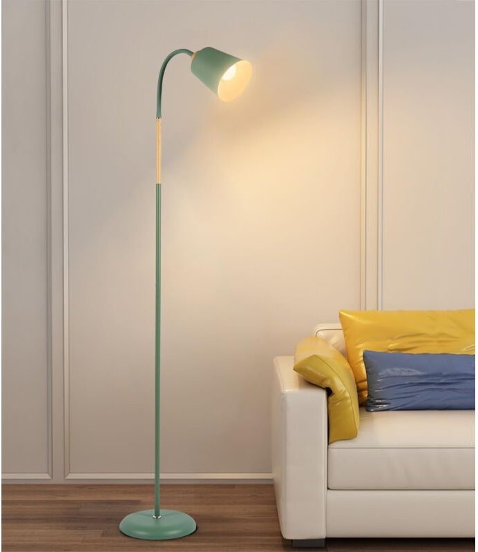 Antenlicht Stehleuchte 159cm,Moderne Metall Grün,360° schwenkbar,Holzdekor,Fußschalter,E27 max. 60W,Leselampe für Wohnzi...
