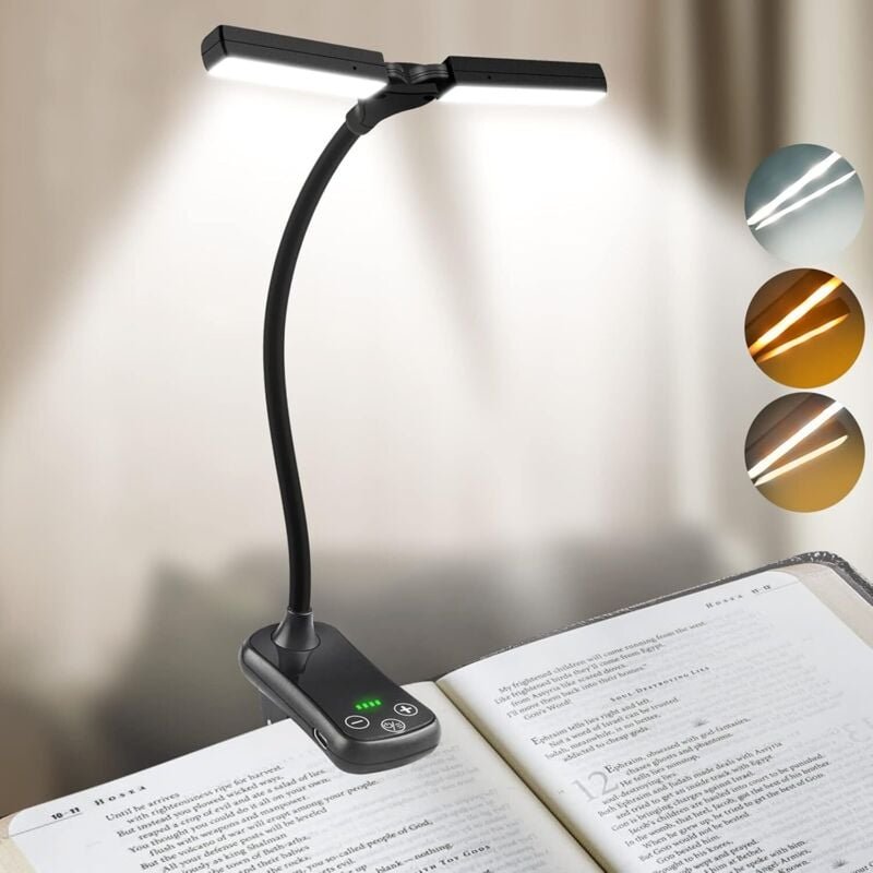 Linghhang - 14 LEDs, Doppelkopf-Leselampe, wiederaufladbares Clip-on-Buchlicht über usb, 360° flexibles Hals-Buchlicht, ...