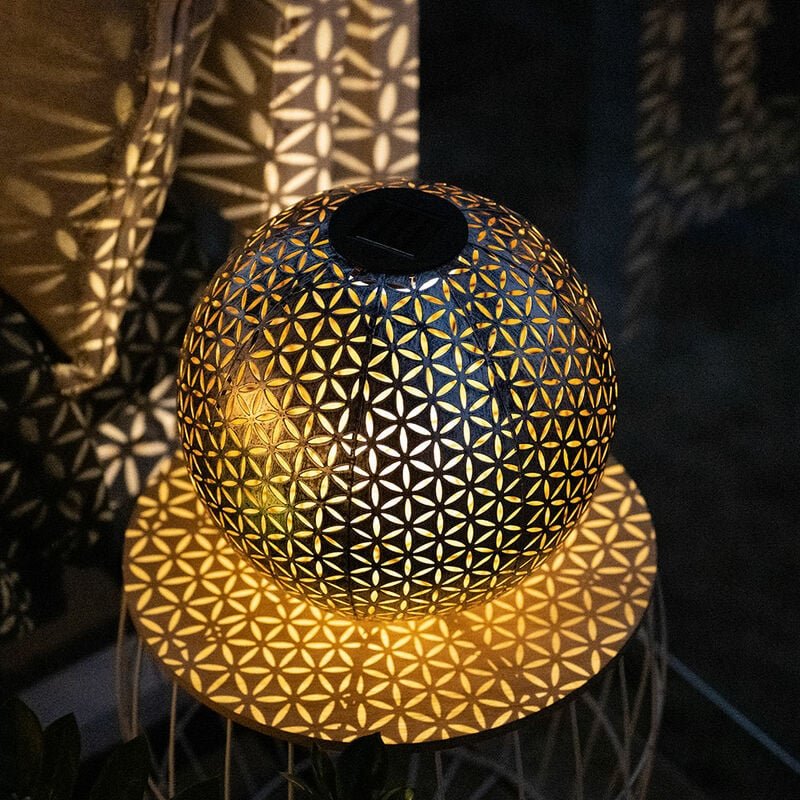 Solarlampe Steckleuchte Kugel Garten Terrassen Erdspieß orientalisch, Metall silber grau, Akku, 1x led warmweiß, DxH 27x...