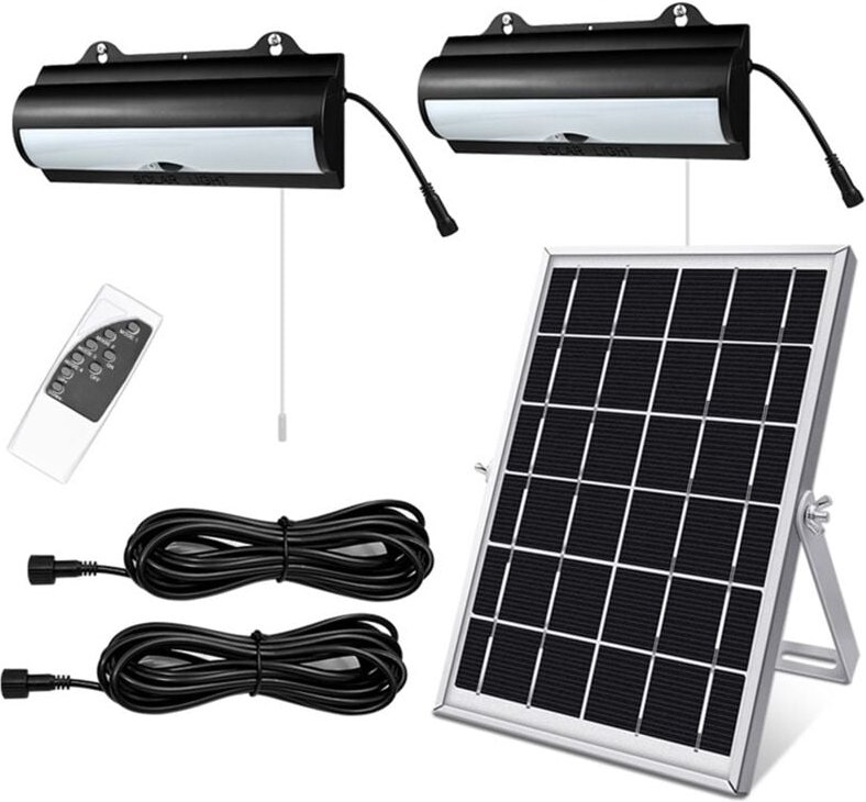 Doppelkopf Solar Pendelleuchte mit Bewegungssensor IP65 Wasserdichtes AußEn Schuppenlicht Dimmbarer Fernbedienung Warmwe...