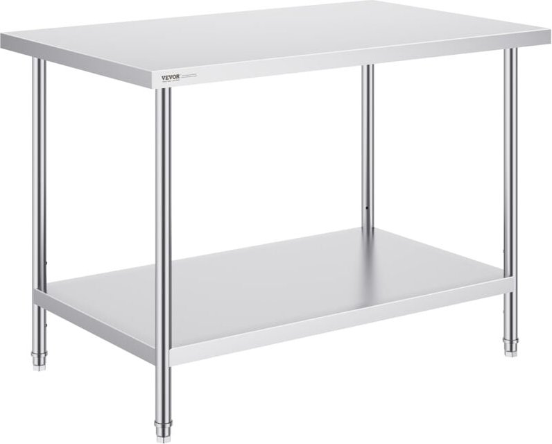 Zubereitungstisch aus Edelstahl, Arbeitstisch aus Metall mit 3 einstellbaren Höhenstufen, gewerbliche Arbeitsstation für...