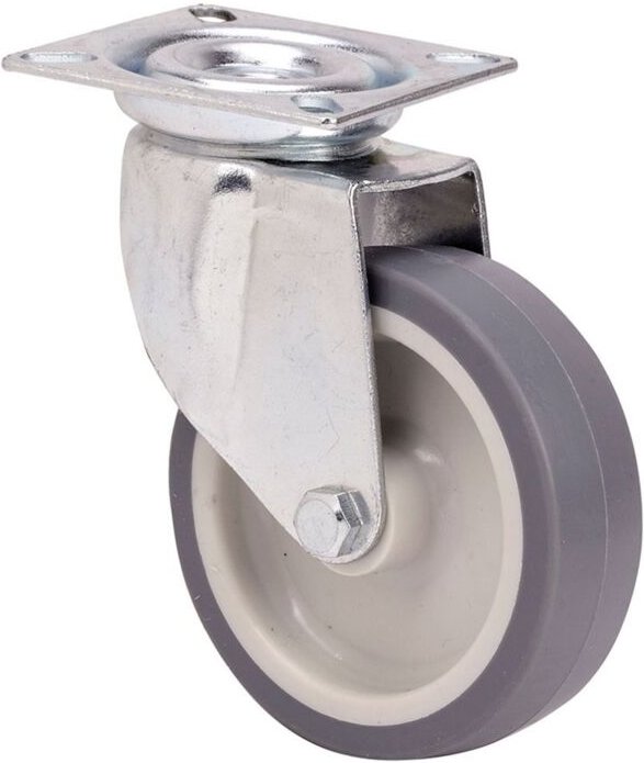 Ruedas Alex - Gummi-Lenkrolle mit Platte und glatter Achse, grau, max. Belastung 40 kg. ø 5 cm