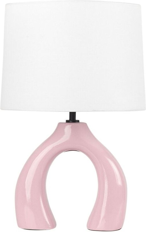 Tischlampe Rosa und Weiß Keramik Vasenform 43 cm Stoffschirm Trommelform Rund Langes Kabel mit Schalter Modern Skandi Sc...