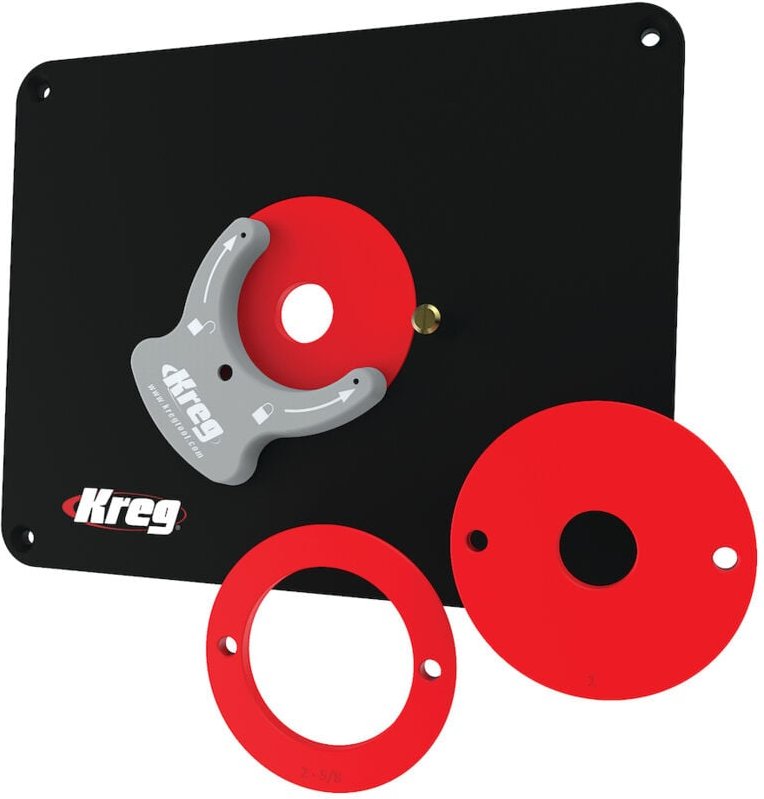 Kreg - PRS4034 Frästisch Einlegeplatte vorgebohrt 298 x 235 x 9 mm + 3x Reduzierring 25 mm / 30 mm / 67 mm