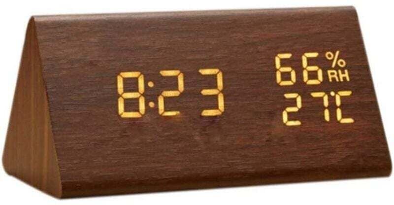 Odipie - Holzwecker, led Digitalwecker aus Holz, Digitale Tischuhr aus Holz mit Uhrzeit und Temperatur, Klangsteuerung u...