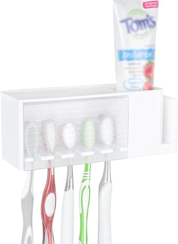 Multifunktionaler, selbstklebender Zahnbürstenhalter, Wandmontierter Zahnbürstenhalter mit Deckel, Zahnpasta-Aufbewahrun...