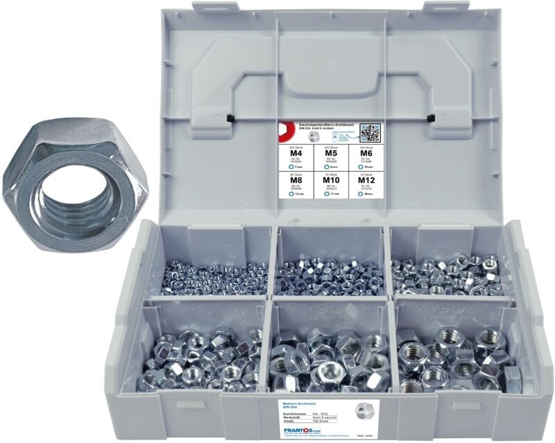 FRANTOS L-BOXX Mini 640 tlg. Sechskantmuttern DIN 934 Sortiment (Stahl verzinkt)