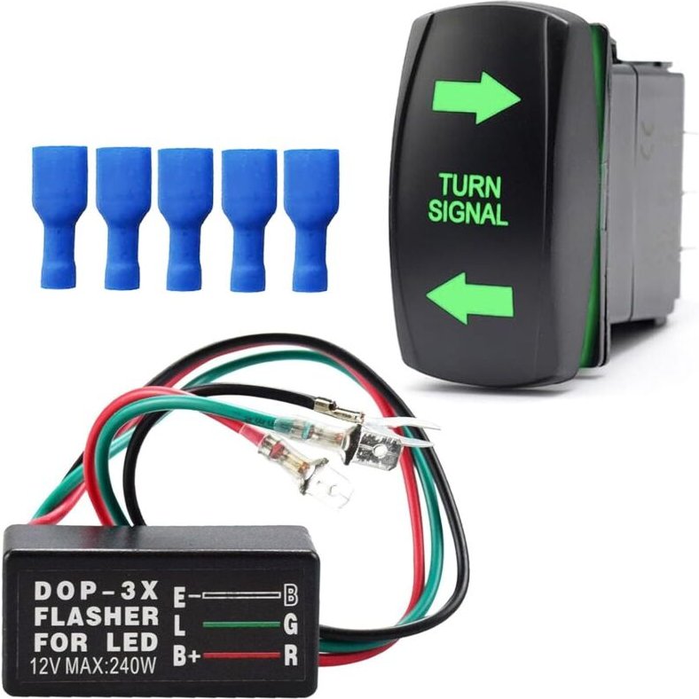 Kit de intermitentes con interruptores de palanca de 4 pines ON/OFF, LED verde grabada láser, cables de arranque SPDT 12...