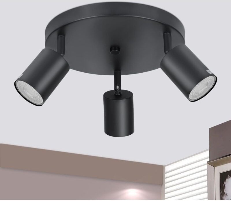 Thumbnail - Led Deckenleuchte Schwarz Deckenstrahler - Deckenlampe 3 Flammig Rund Deckenspots GU10 Strahler Metall Küchenlampe Schwe...