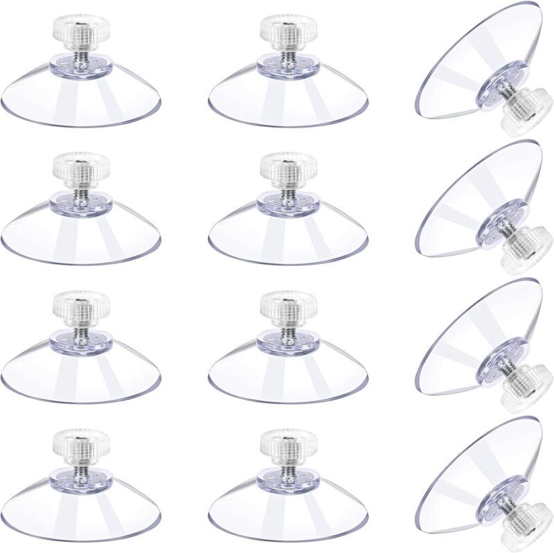 Set mit 12 großen 41-mm-Saugnäpfen inklusive Schrauben – Transparente PVC-Fenstersaugnäpfe – Extra starker Klebstoff