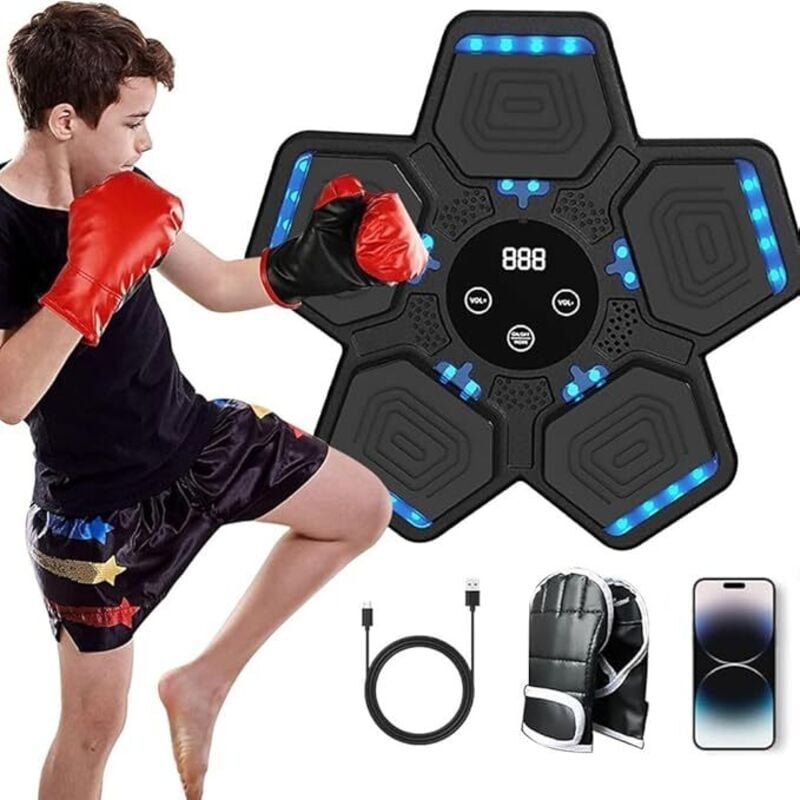 Musical Boxing Machine, LED Music Boxing Machine Adults and Children Adjustable 5 Modes Boxing Wall and Musicpunch Count...