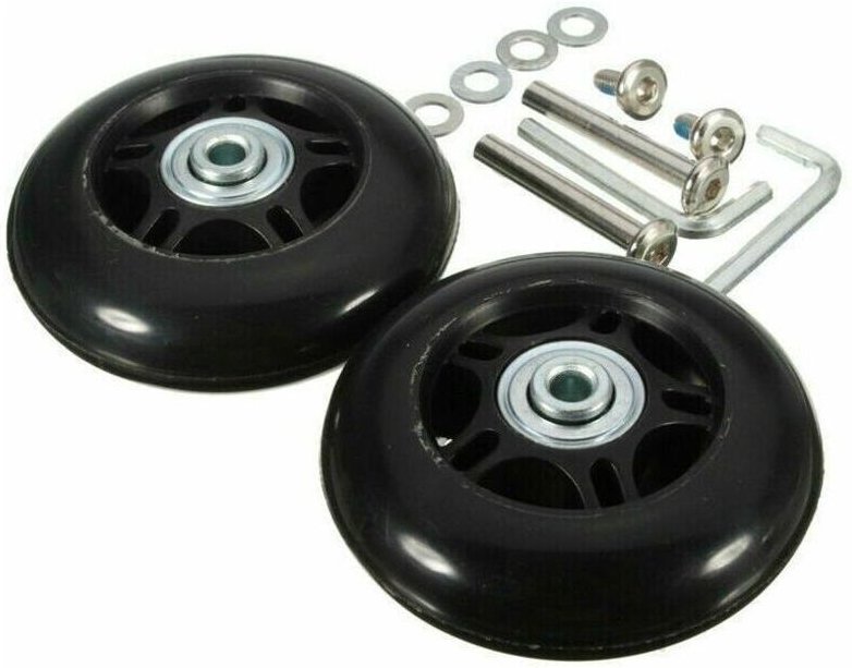 Set mit 2 Ersatz-Kofferrollen inklusive Achsen, schwarz, 40 mm x 18 mm, universelle Kofferrolle