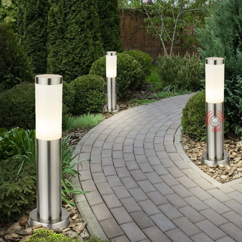 Etc-shop - 3er Set Steh Leuchten Außen Beleuchtungen Stand Lampen Edelstahl Bewegungsmelder Steckdose